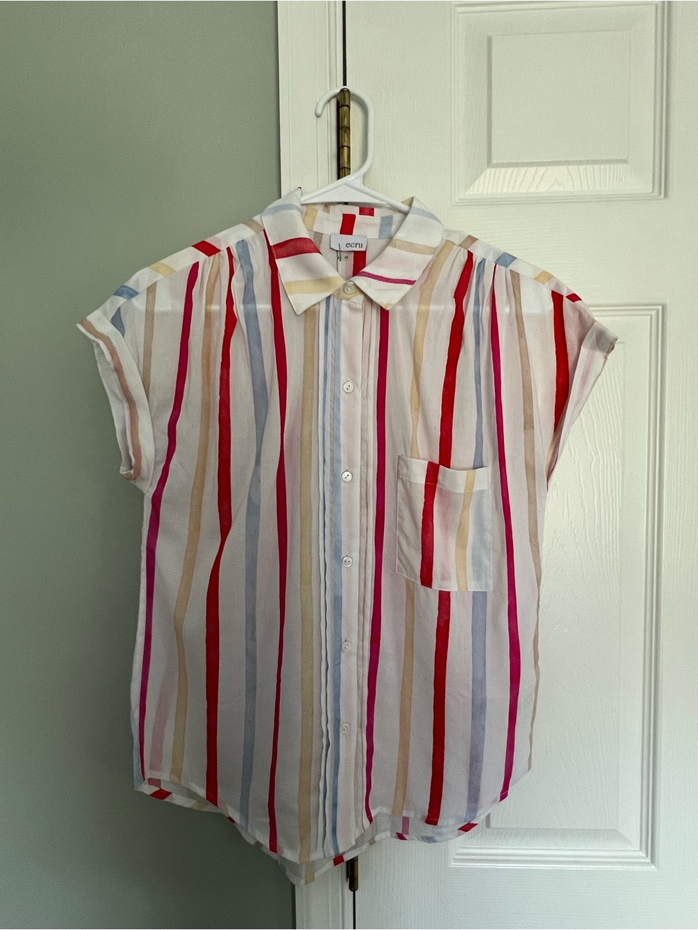 ecru GORGEOUS watercolor collection  Stripe Short Sleeve Button-Up Shirt